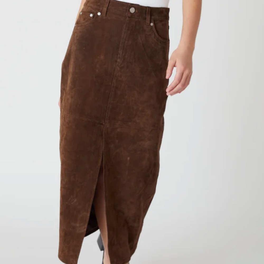 Blank NYC Brown Midi Suede Skirt 100% Leather